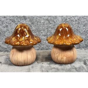 Drip Glazed Ceramic Mushroom Figurines 4.25" Pottery Decor Fairy Garden Retro